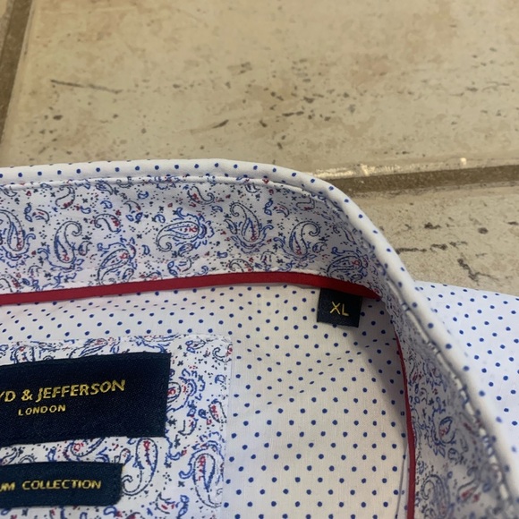 Lloyd & Jefferson London Men's White Blue Polka Dot Paisley Dress Shirt XL - Picture 3 of 6
